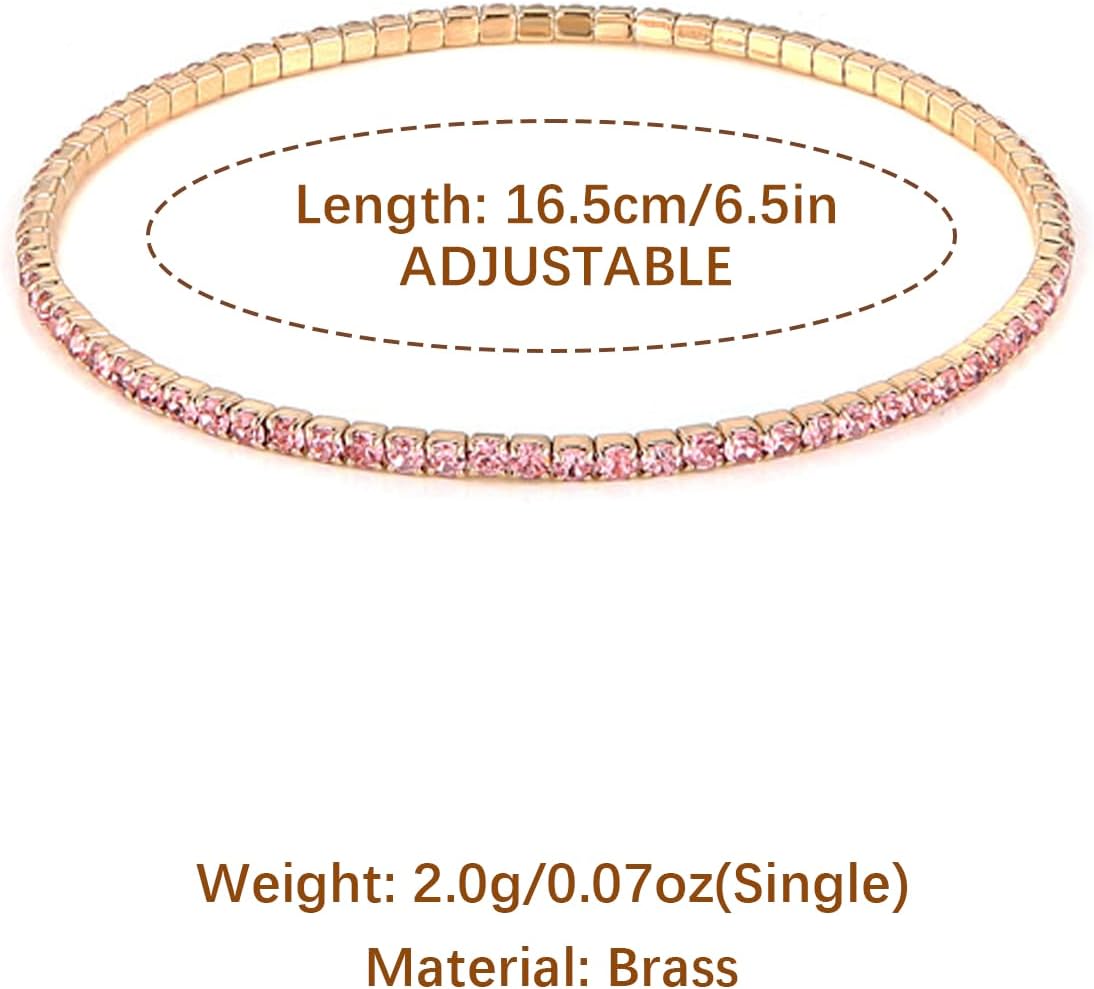 HZMAN 10 Pcs Tennis Bracelets Set for Women 14K Gold Plated Dainty Cubic Zirconia Adjustable Stackable Stretch Bracelet Wedding Party Jewelry Gift - Image 6