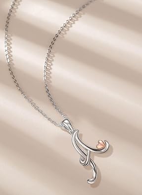 CELESTIA 925 Sterling Silver Initial Necklaces 26 Letter with Rose Gold Heart - 18 Inch Chain