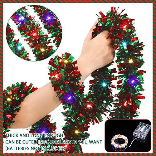 Dingion 39.4 Feet Christmas Tinsel Garland Metallic Shinny Garland With 120 Led Lights Christmas Tree Garland Thick Hanging Not A Defect #TOP1