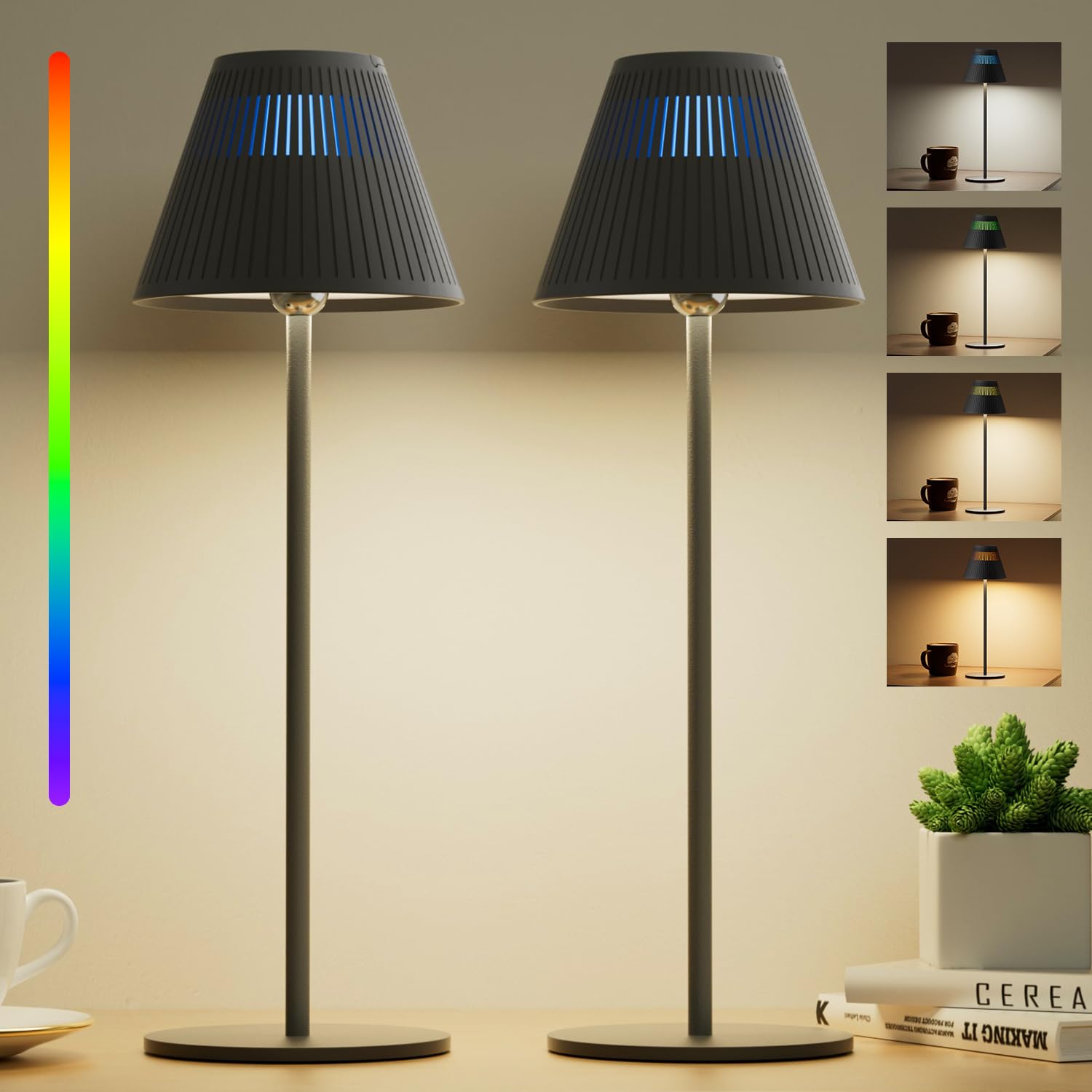 Honeywell Black/White 2Pack Cordless Table Lamp, Led Cordless Lamp M1 Sunturalux Portable Desk Lamp 5200Mah Rechargeable 4Color 9Rgb Stepless Dimmable Bedside Lamps For Home Bedroom Restaurant