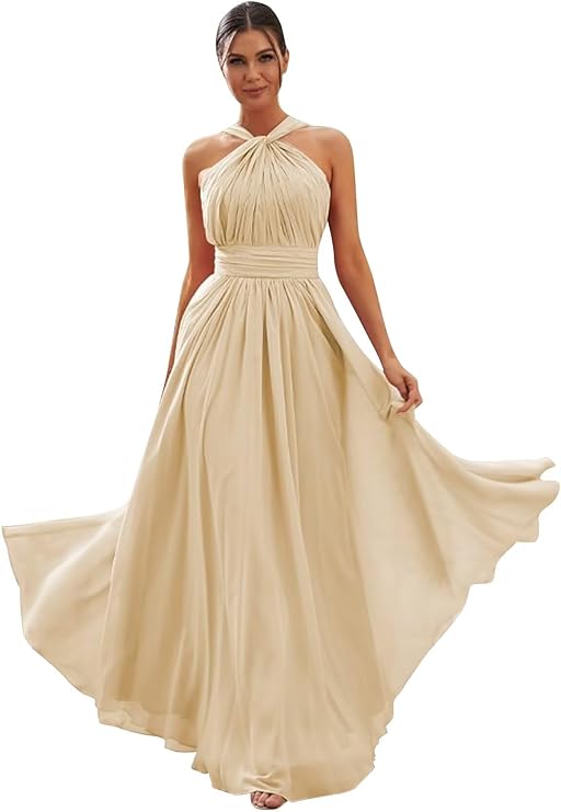 Chiffon Bridesmaid Dresses for Women A Line Long Pleated