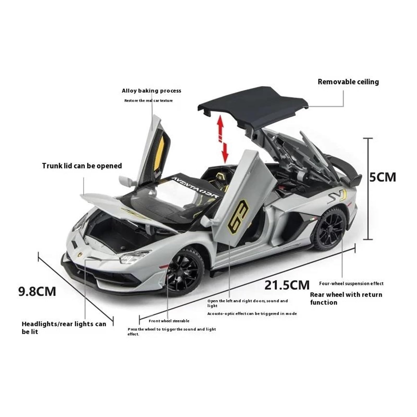 Dekoratives Automodell 1:24 for Aventador SVJ63 Sportwagen Modell Druckguss Legierung Auto Modell Dekorative Ornamente Party Geschenk zur Dekoration(Black)