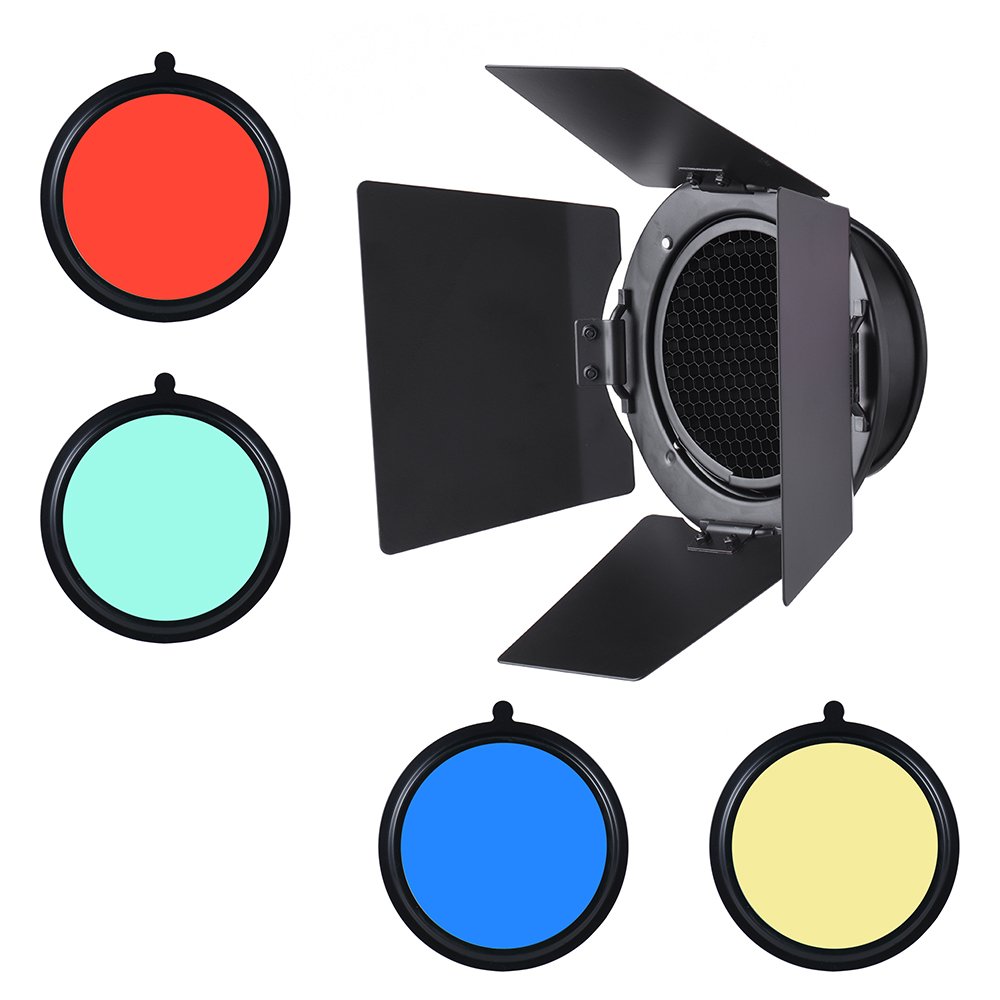 Andoer Barndoor 96mm con griglia e gel colorato per Neewer 180W 250W 300W luce stroboscopica