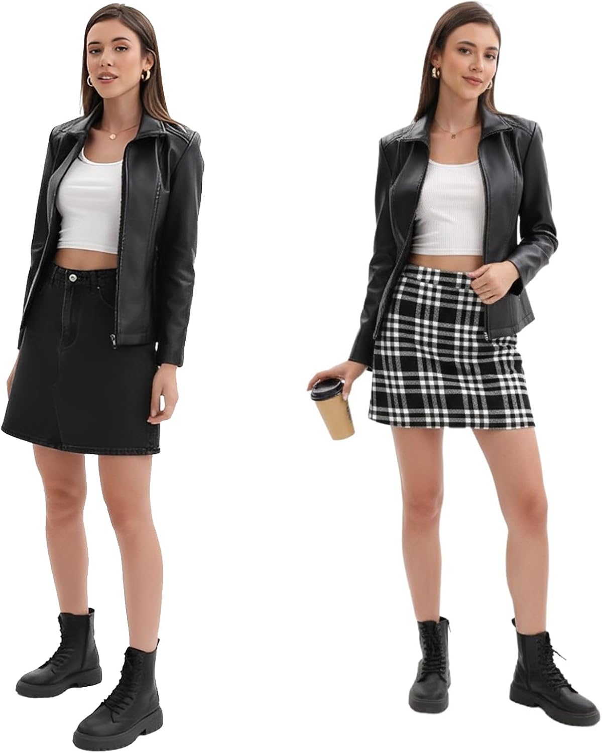 CHIGUO Faux Leather Jacket for Women Motorcycle Fashion Zip Up Coat Trendy Going Out Jackets - Image 2