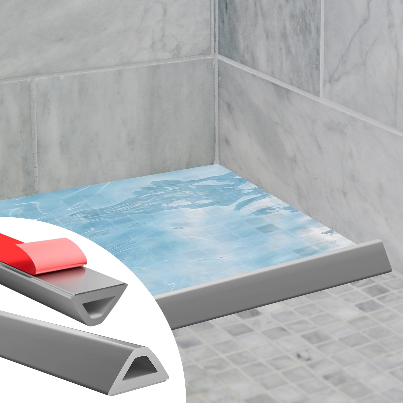 Aovanta Wet Room Floor Barrier, 100cm Shower Water Barrier Self Adhesive, Leakproof Shower and Sink Seal, Flexible Water Barrier for Bathroom Floor, Shower Tray, Grey
