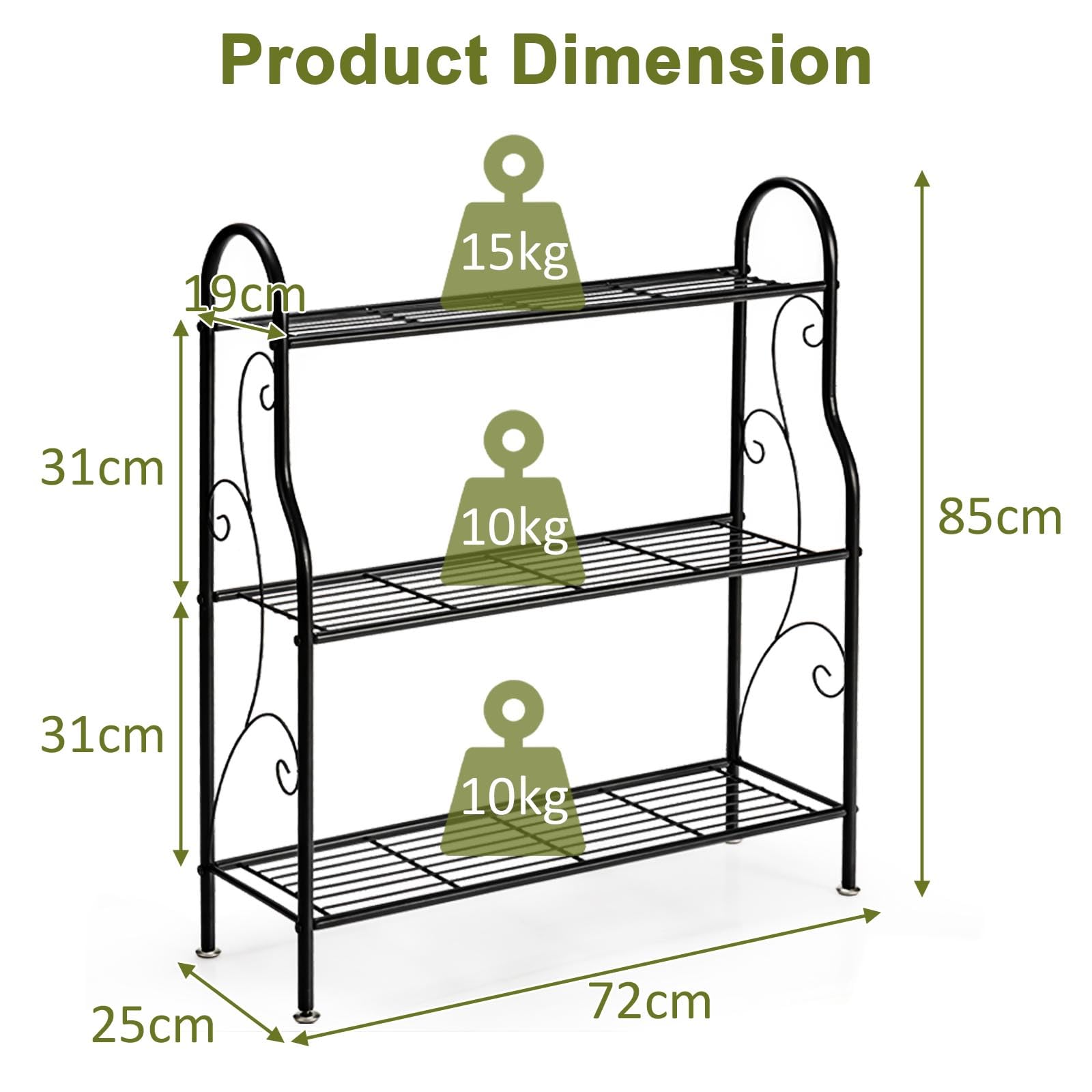 HOMASIS Support de plantes intérieur à 3 niveaux, étagère pour plantes en métal, porte-pots avec repose-pieds réglable, étagère multifonction pour balcon, cour, salon, 72 x 25 x 85 cm, noir
