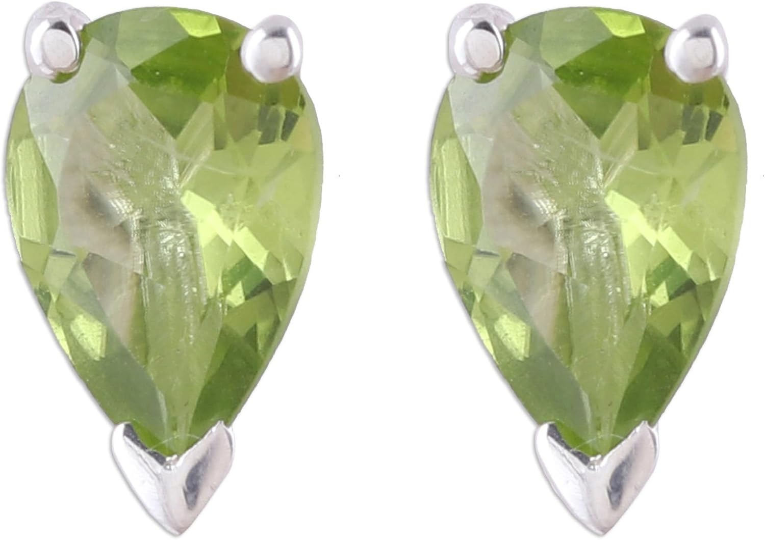 NOVICA Artisan Handmade Peridot Stud Earrings Faceted Crafted India Sterling Silver Birthstone Gemstone [0.4 in L x 0.3 in W x 0.2 in D] ' Verdant Gleam'