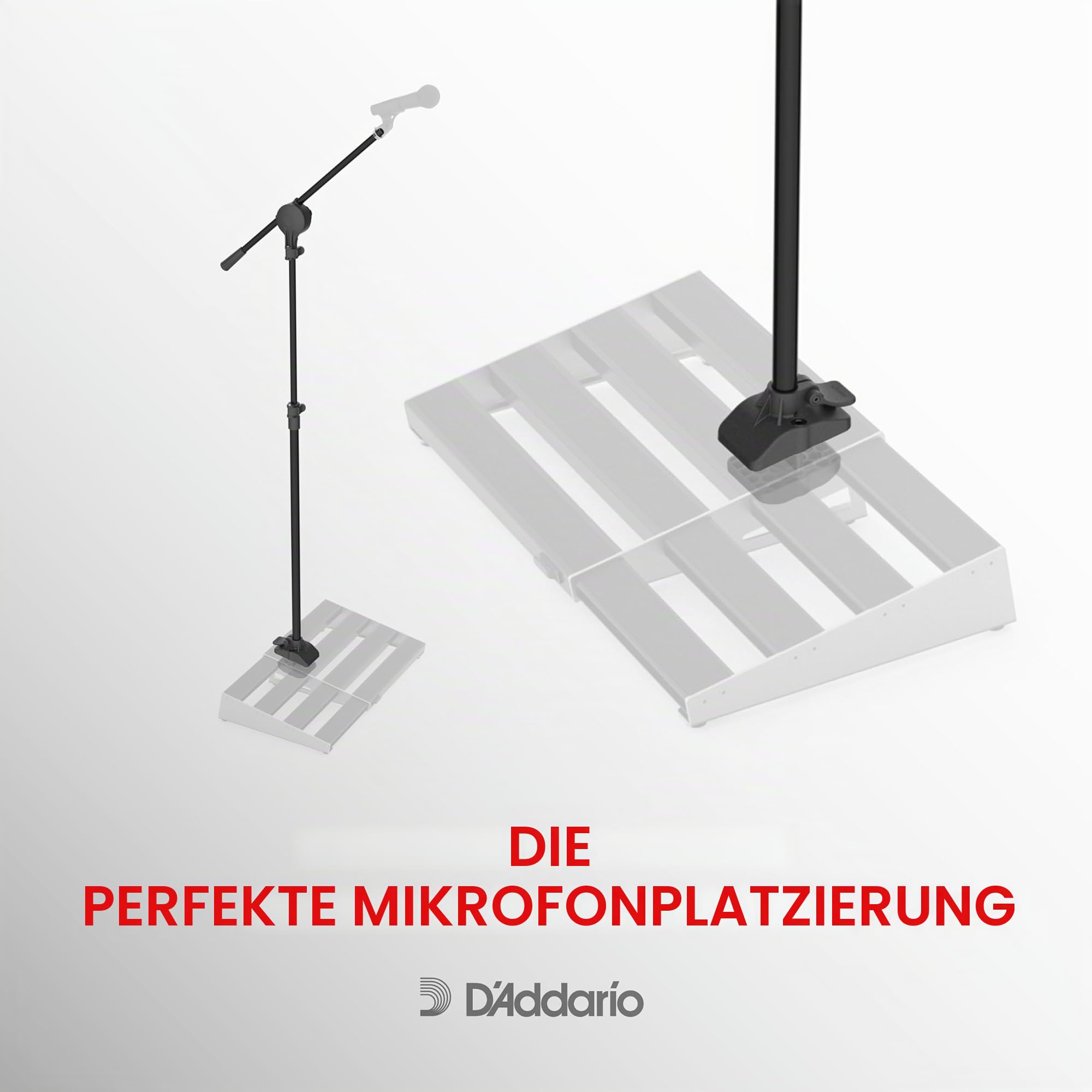 D'Addario XPND Pedalboard Mikrofonständer – Zubehör für Gitarren-Pedalboards – Geeignet für XPND 2 und die meisten zweireihigen Pedalboards mit Schienensystem