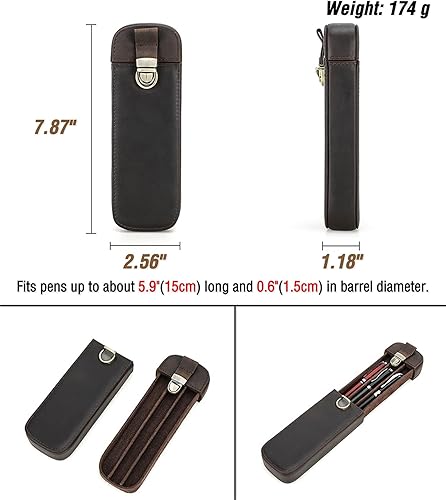 Vista 46 de Top Grain - Estuche organizador de cuero genuino para 12 bolígrafos y lápices, diseño minimalista sólido, hecho a mano, cierre magnético con cajón