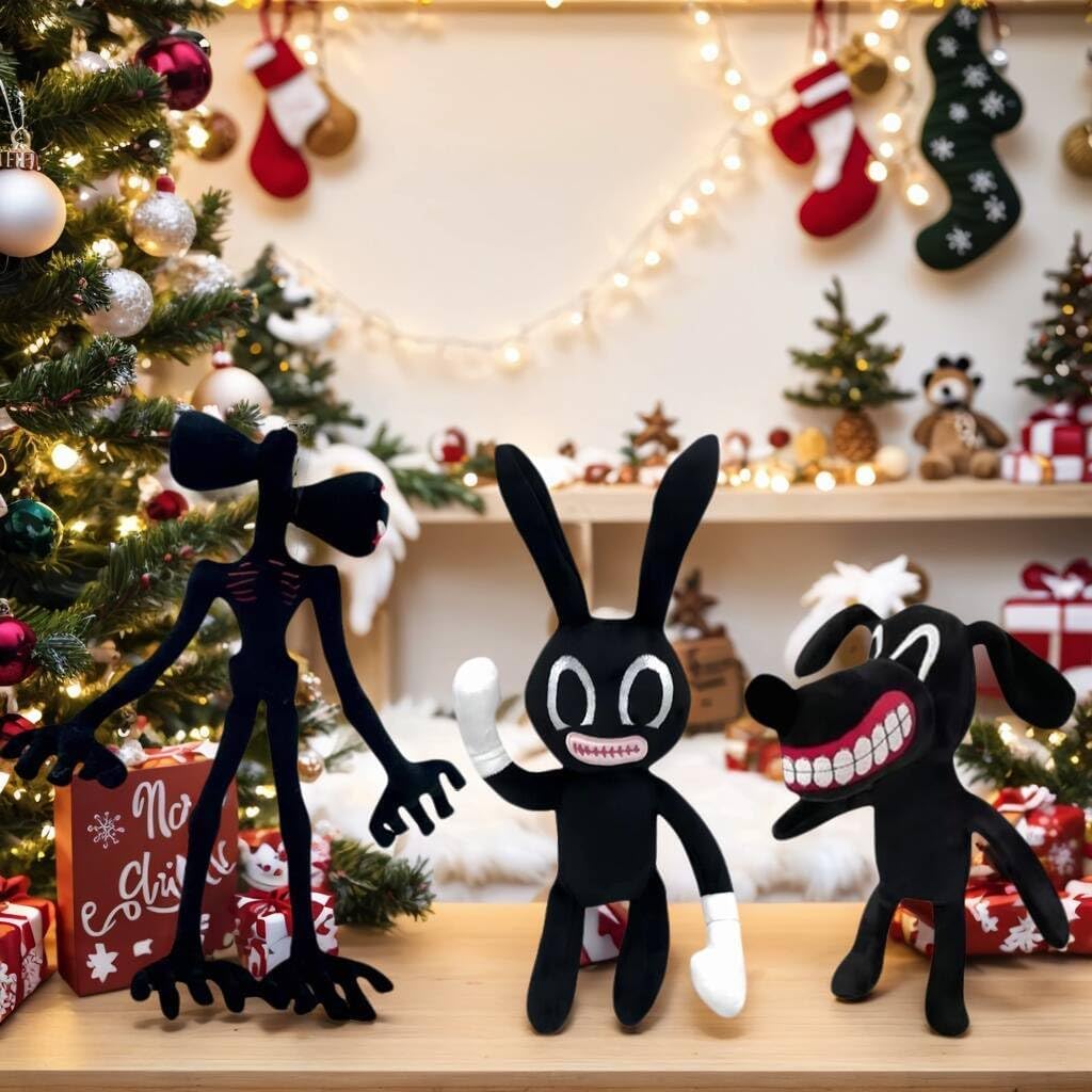 3PCS Siren Head Plush Toys Limbs Movable Double-Head Monster Cartoon Cat and Dog Doll,22 inches Plush Toys for Halloween and Christmas Party Birthday Gift (3PCS Black)