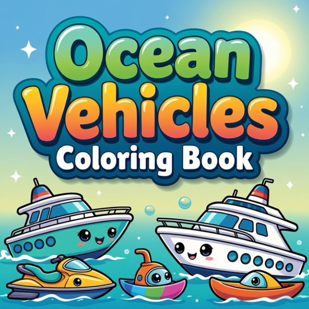 Ocean Vehicles Coloring Book for Kids Ages 3–8 Boats, Ships, Submarines and More Fun Sea Vehicles