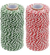 656 Feet Christmas Twine Cotton String Rope Cord for Gift Wrapping, Arts Crafts Twine,Green and W...