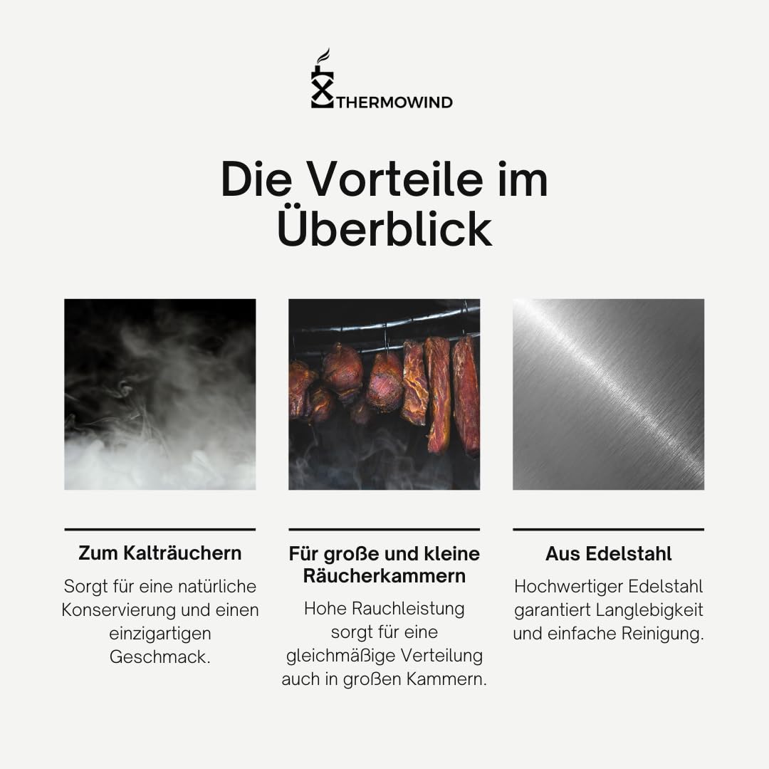 Kaltrauchgenerator elektrisch XXL | Edelstahl Kaltraucherzeuger mit Kondenswasserabscheider | Elektrischer Kaltrauchgenerator für Räucherofen, Räucherkammer & Räucherschrank | Rauchfilter