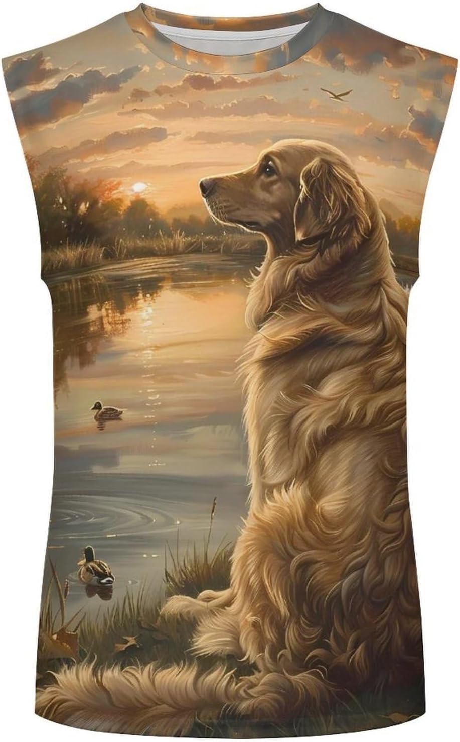 Retriever Sunset Lake Men Summer Sleeveless Crew Neck Top 5XL