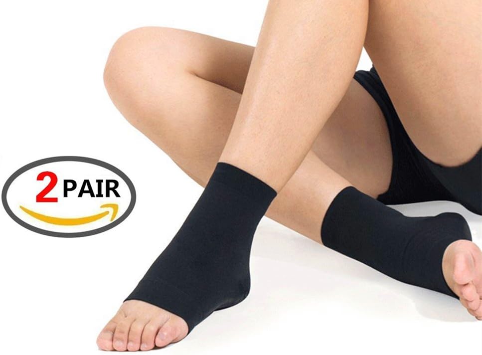 (2 Pair) Plantar Fasciitis Foot Compression Sock Sleeves for Men Women Arch Ankle