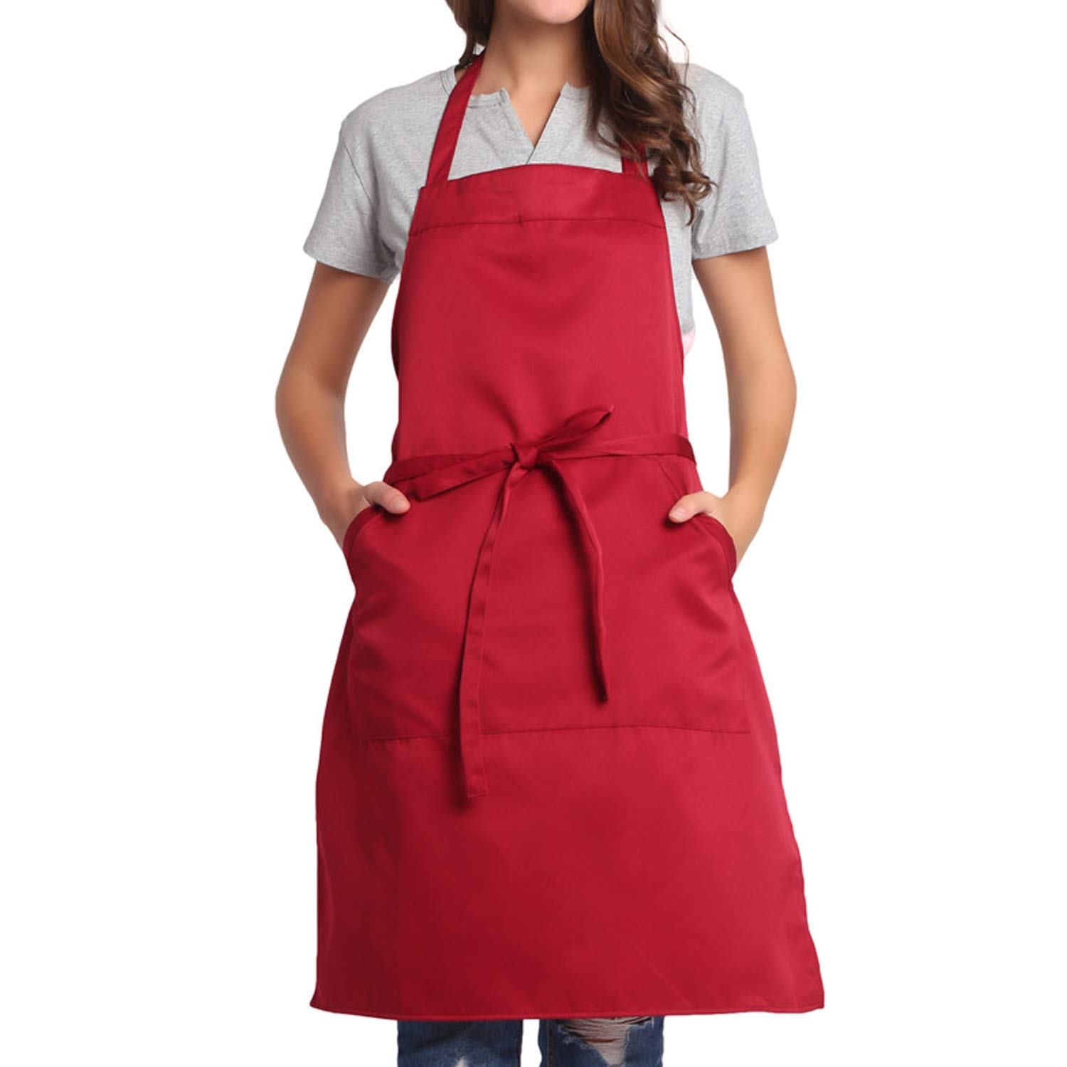 BIGHAS Adjustable Bib Apron with Long Ties for Women Men 18 Colors Chef Kitchen Cooking