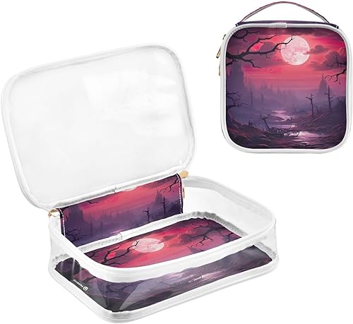 Miniatura 3 de Halloween Red Moon Clear Toiletry Bag for Traveling,2 Pack Makeup Cosmetic Bag with Zipper,Travel Bag for Toiletries,Travel Essentials 21214504