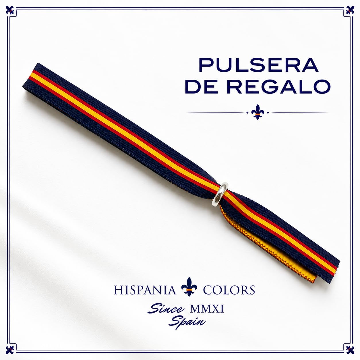 Hispania Colors – Pulsera con Bandera de España Wake Up Azul Marino – Elástico, Piel y Cordón Náutico – Cierre de Acero Inoxidable – Hecha a Mano en España