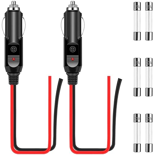 Adaptador de repuesto para encendedor de cigarrillos de 12 V, cable de fuente de alimentación con fusible de 15 A y cable de cable de 16 AWG de 11.8