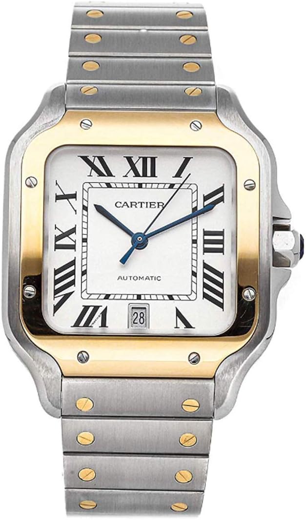 CARTIERSantos Automatic Silvered Opaline Dial Steel and 18kt Yellow Gold Men's Watch W2SA0006