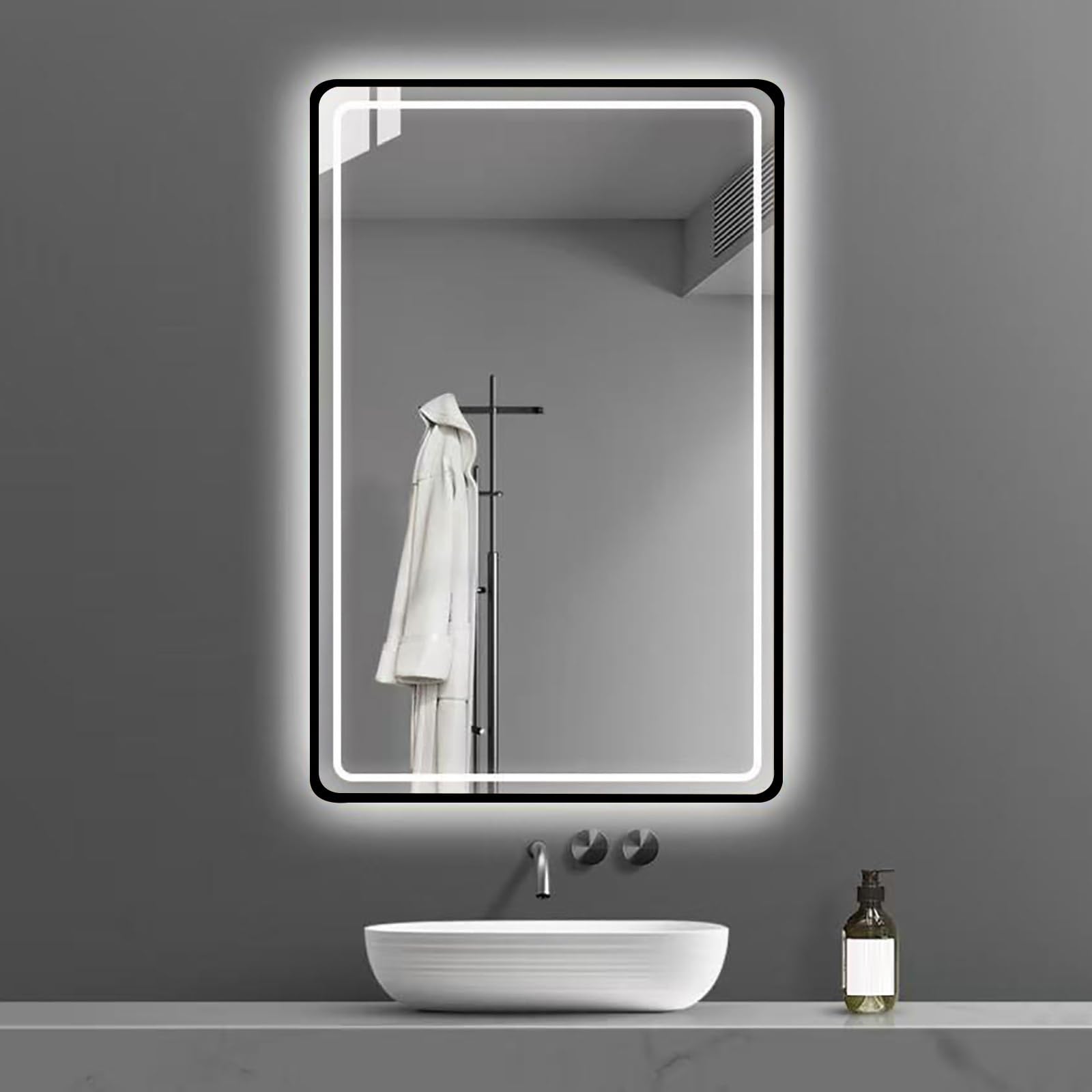 Oświetlenie ścienne LED do makijażu łazienkowego, oświetlenie 3 kolory (6000K-4000K-3000K), aluminiowa rama, wodoodporne i przeciwwybuchowe (czarne, 60 x 80 cm)