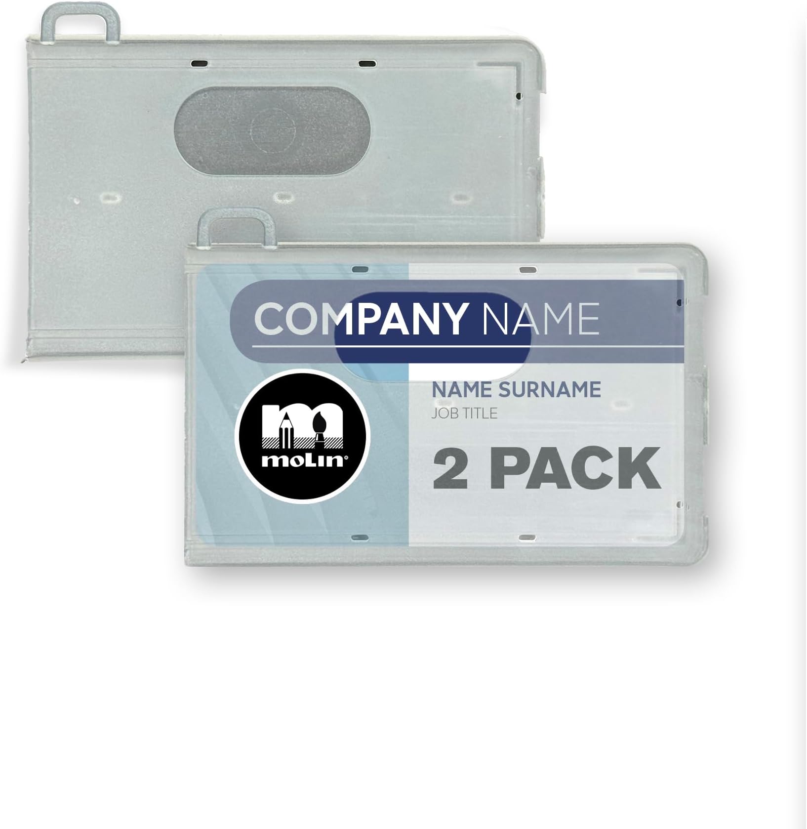- 2 Pack - Molin Closed Face ID Badge Holder ID Card Holder Badge Holder Thumb Slot