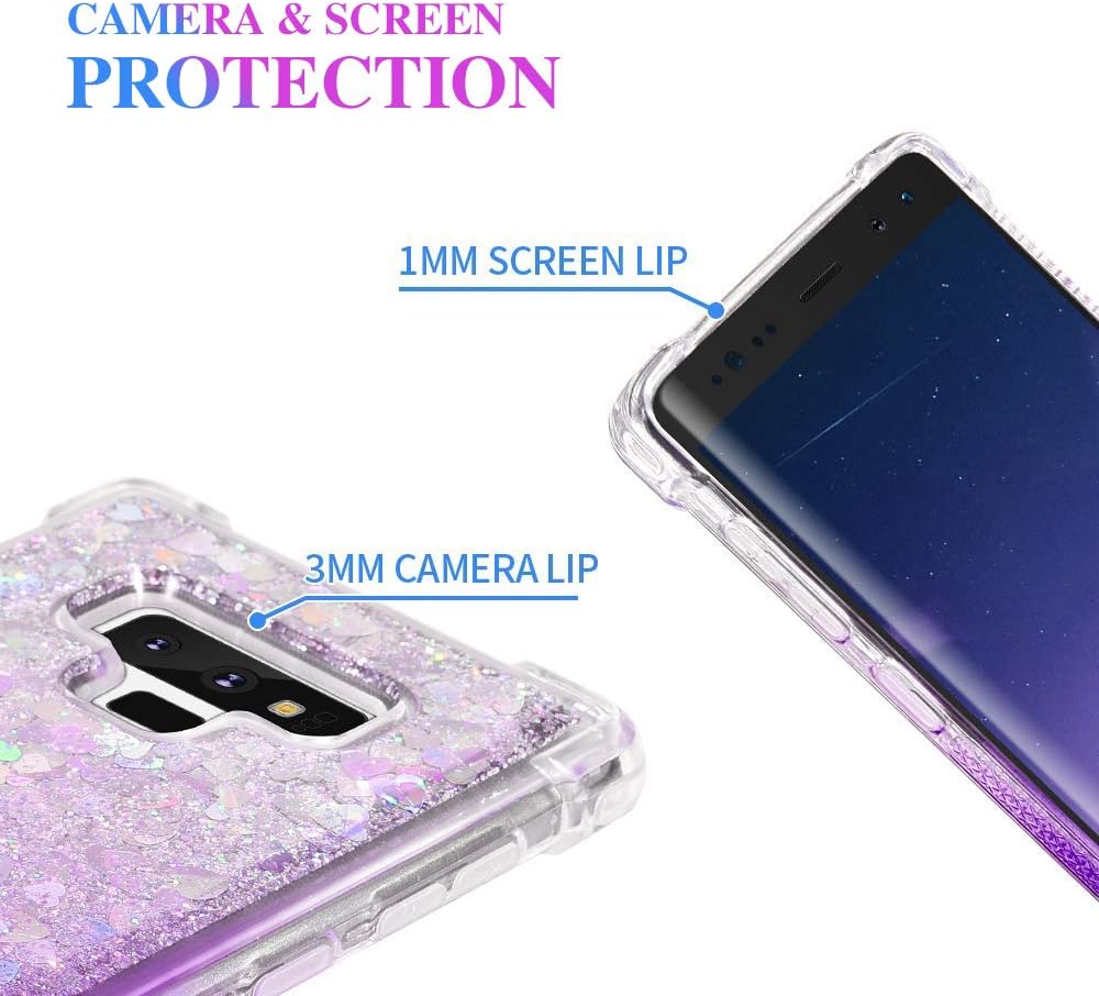 Ruky Galaxy Note 9 Case, Galaxy Note 9 Glitter Case, Gradient Quicksand Series Reinforced Corners TPU Bumper Cushion Protective Shockproof Bling Heart Liquid Case for Galaxy Note 9, Gradient Purple