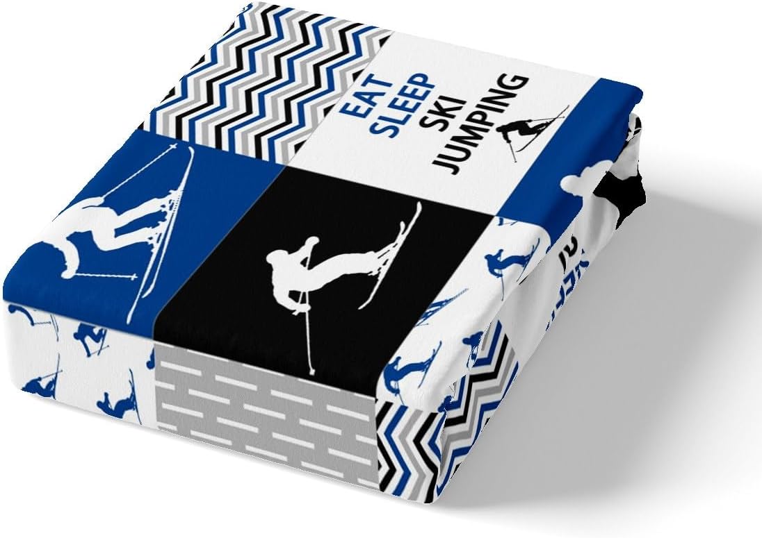 Feelyou Ski Jumping Sheets Full Size with 2 Pillow Cases Extreme Sports Bed Sheet Set Ski Sports Bedding Set Winter Sports Blue Bed Sheets for Boys Girls Kids Adults