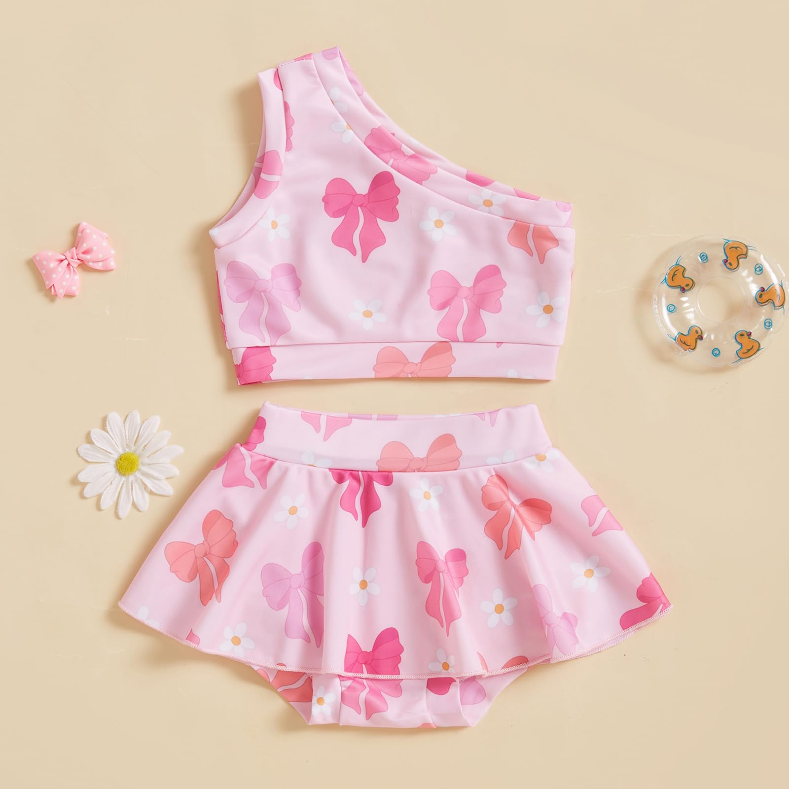 Toddler Girls Two Piece Swimsuit One Shoulder Tank Top Bottoms Bikini Set Summer Beach Bathing Suit Swimwear (Purple, 2-3 Years)