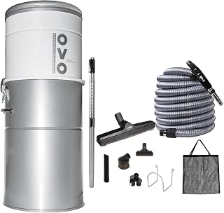 Heavy Duty Powerful Central Vacuum System, Hybrid Filtration (with or Without Disposable Bags) 35L or 9.25Gal, 750 Airwatts with 30ft Deluxe Accessory kit Included