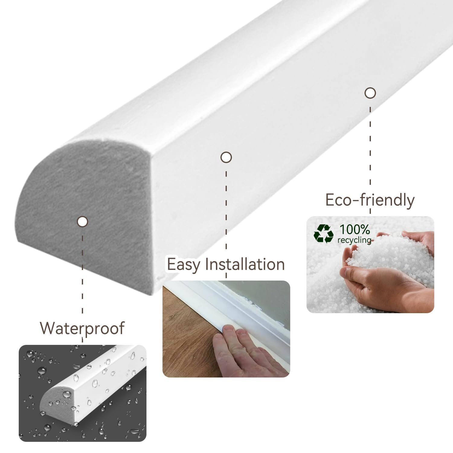 White PVC Quarter Round Molding Trim 3/4" x 3/4" x 8' (16 Pack) – Durable, Waterproof, Easy to Install – Perfect for Flooring Gaps, Kitchen Cabinets, Wall Corners, Bathrooms