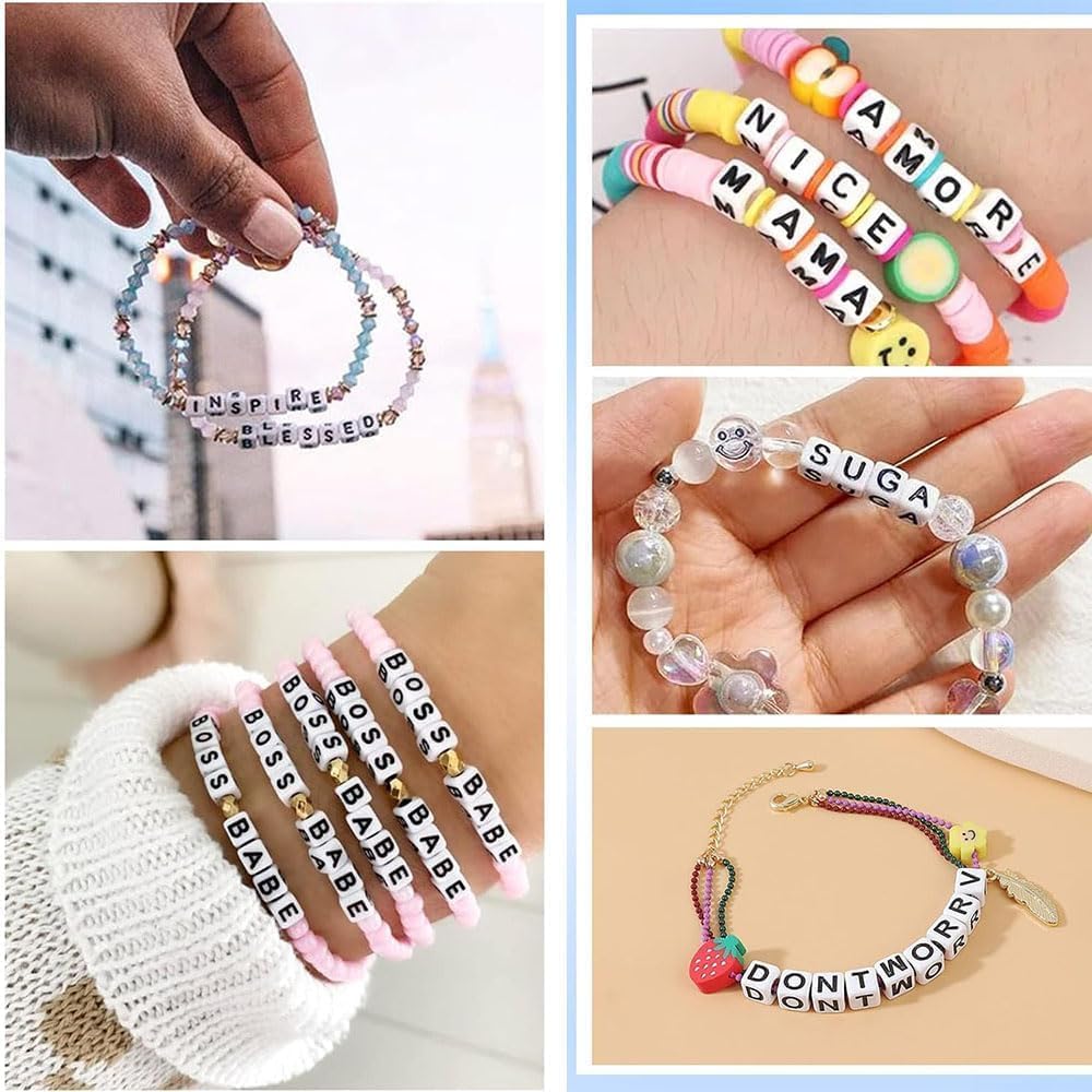 500PCS Letter Beads Acrylic Square Alphabet Beads Vowel Letters A E I O U for Jewelry Making 6x6mm White Cube Letter Bead for Bracelets Making Necklaces - Image 4
