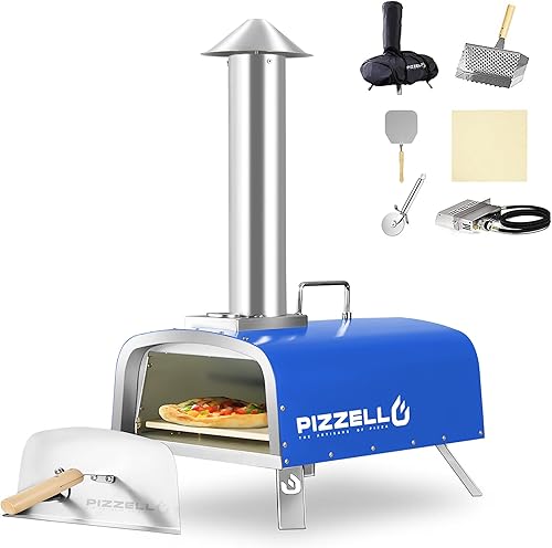 Vista 18 de PIZZELLO Horno de pizza plegable de 13 pulgadas para exteriores con quemador de gas, bandeja de madera, piedra para pizza, cáscara de pizza
