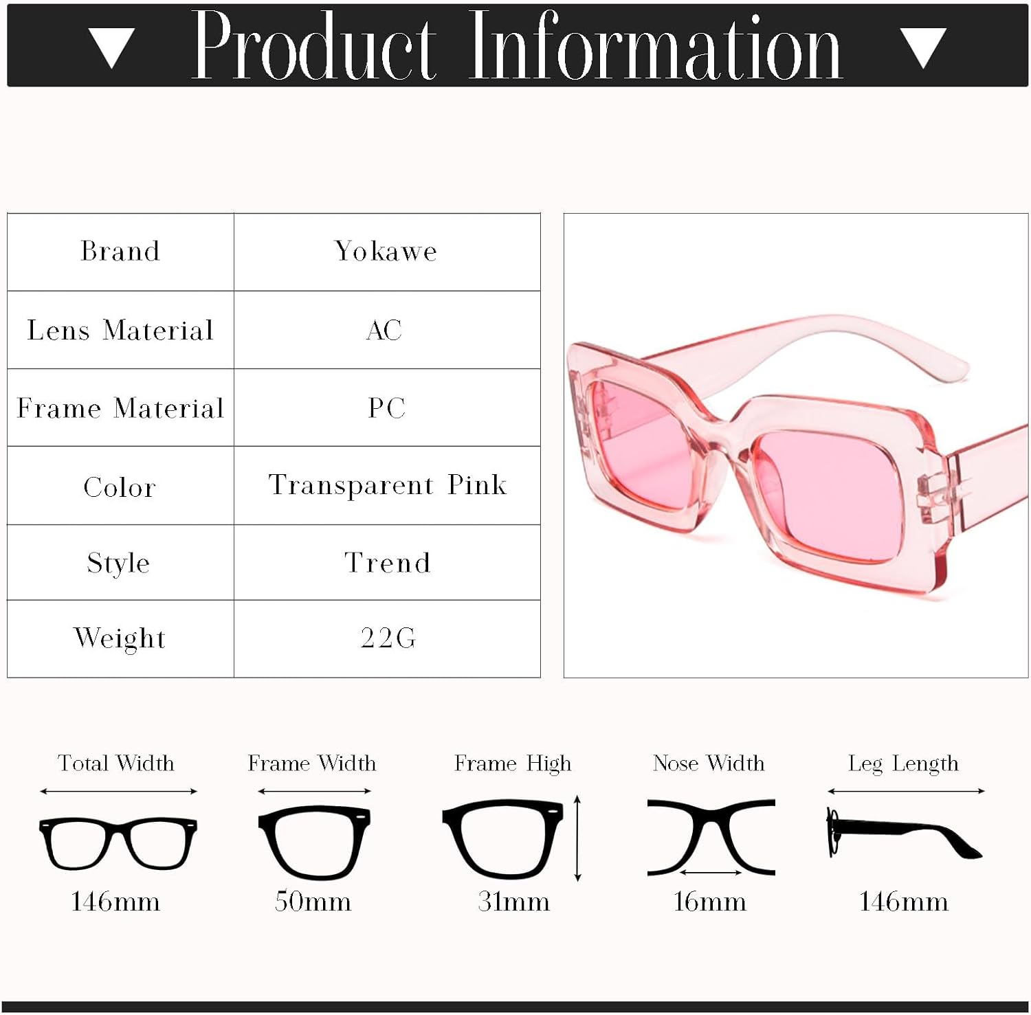 Yokawe Fashion Square Frame Sunglasses Multicolor Frame Glasses Travel Sun Protection Driving for Women - Image 2