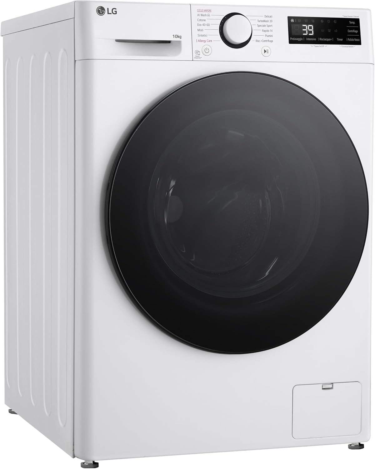 LG AI DD F4WR6010AGW Lavatrice 10 kg Serie R5, Carica Frontale, Classe A-10%, 1400 giri, TurboWash 360, Lavaggio a vapore, Motore Direct Drive, Smart Diagnosis, Libera installazione, Bianca