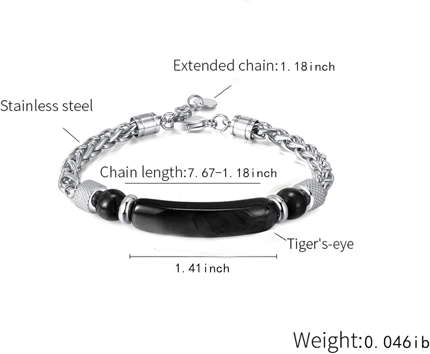 Silver deer 2026 Ultimate Adjustable Black Men's Bracelet - Stainless Steel & Titanium Chain with Genuine Black Obsidian Stone Beads (7.67" Anti-Tarnish & Non-Fade Design) - Image 3