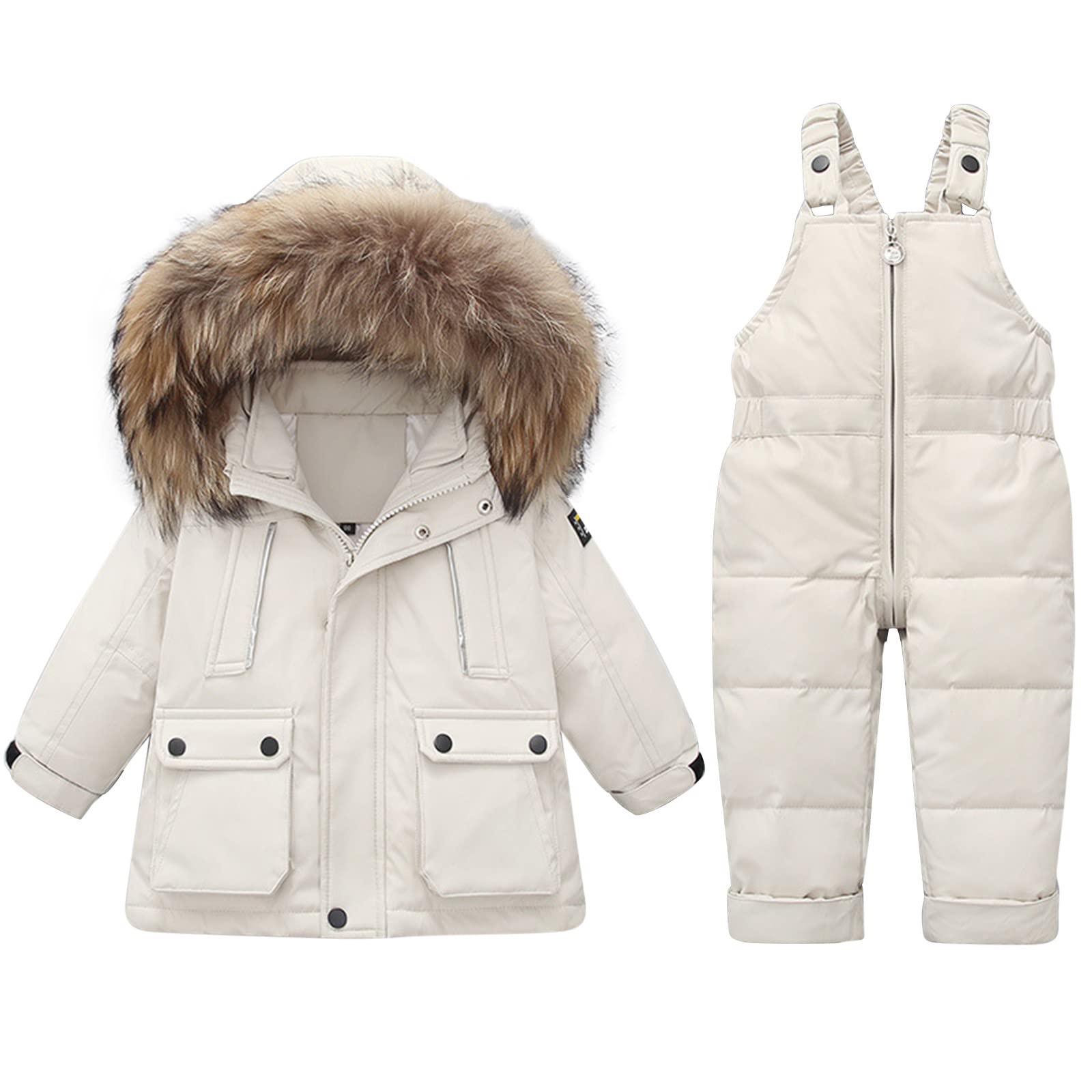 Enfant Combinaison de Ski avec Veste de Duvet, Pantalons de Ski et Doudoune à Capuche pour Enfants 2 Pièces Bébé Fille Garçon Veste Blouson Manches Longues Hiver Ensemble de Ski 1-5 Ans