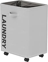 Large Collapsible Laundry Hamper Basket Bin with Rolling Wheels Foldable Waterproof Hamper Basket Bin and Organizer on Wheels Stand Tall Big Dirty Laundry Hamper Basket Bin for Home Corner,Grey