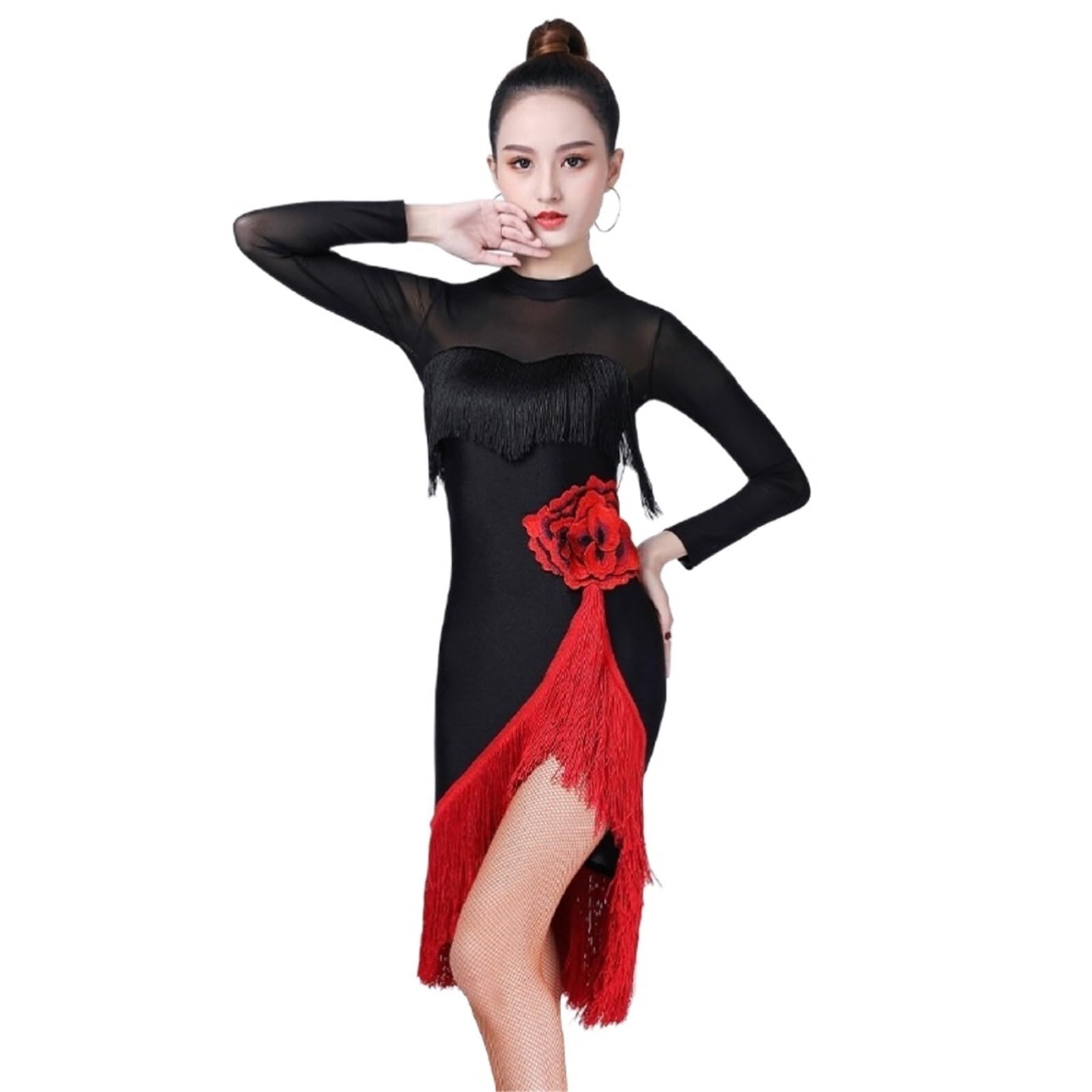 Latin Tanzkleid Langarm Kleid Frauen Kleider Quaste Dance Rock Latin Dancing Girls Kostüm Für Tanz