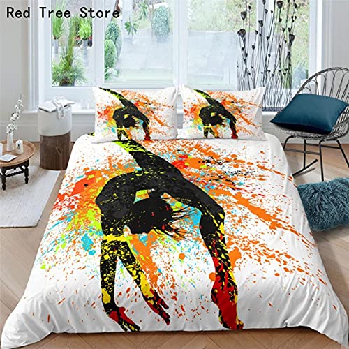 Parure de lit 220x240 Adulte - Fille Peinte de Gymnastique Housse de Couette en Microfibre, Ensemble de literie avec 1 Housse de Couette + 2 Taie d'oreiller 65x65 cm Cover