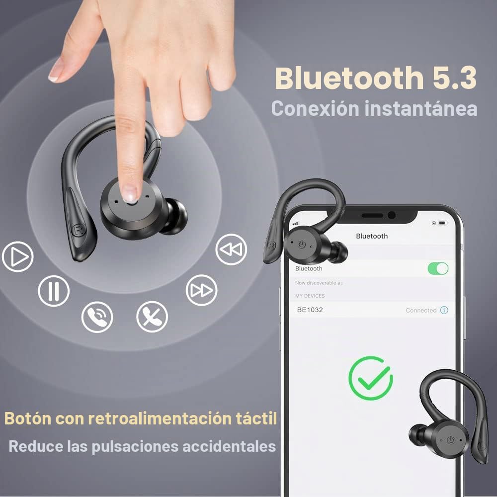 APEKX Auriculares Bluetooth True inalámbricos con Estuche de Carga IPX7 Sonido estéreo a Prueba de Agua Micrófono Incorporado intrauditivos Bajos Profundos para Deportes Correr Negro
