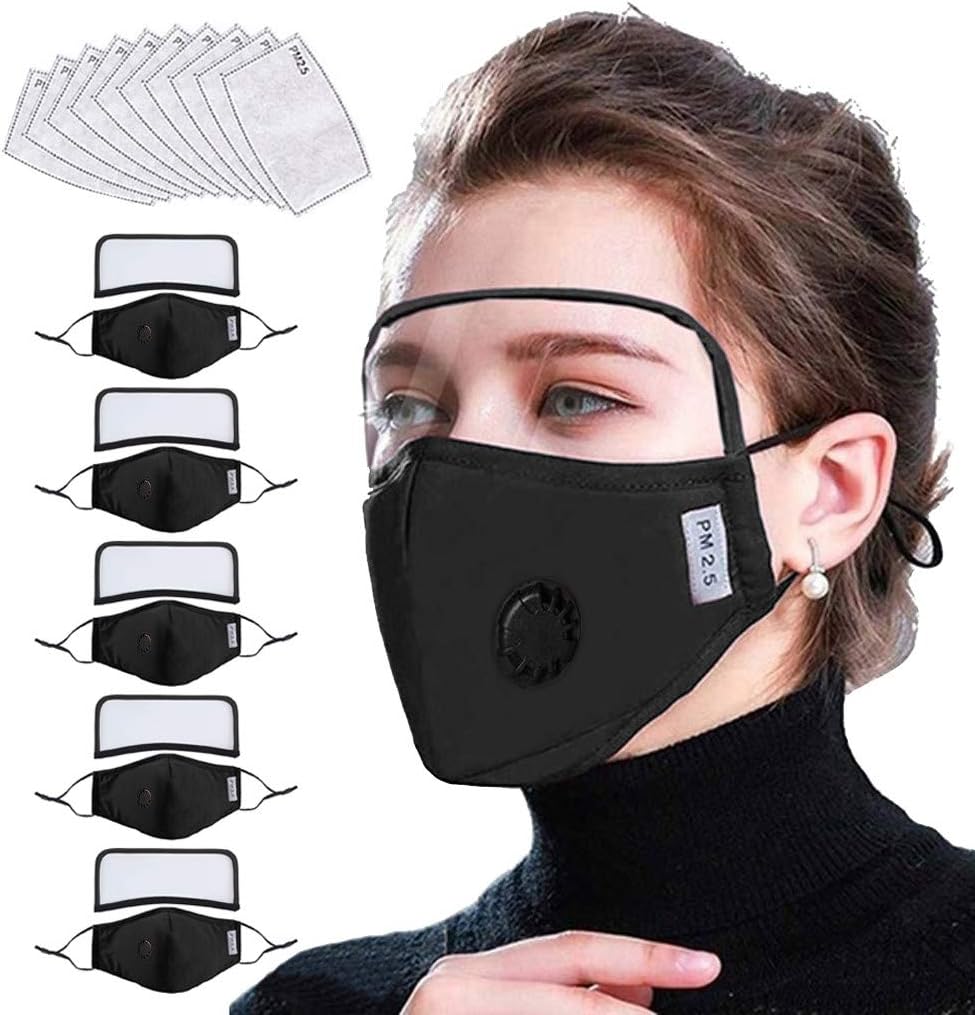 5 Pc Face Coverings with Detachable Eye Protection for Adults, with 10 Replacement Filters (As Pictures Shown, I)
