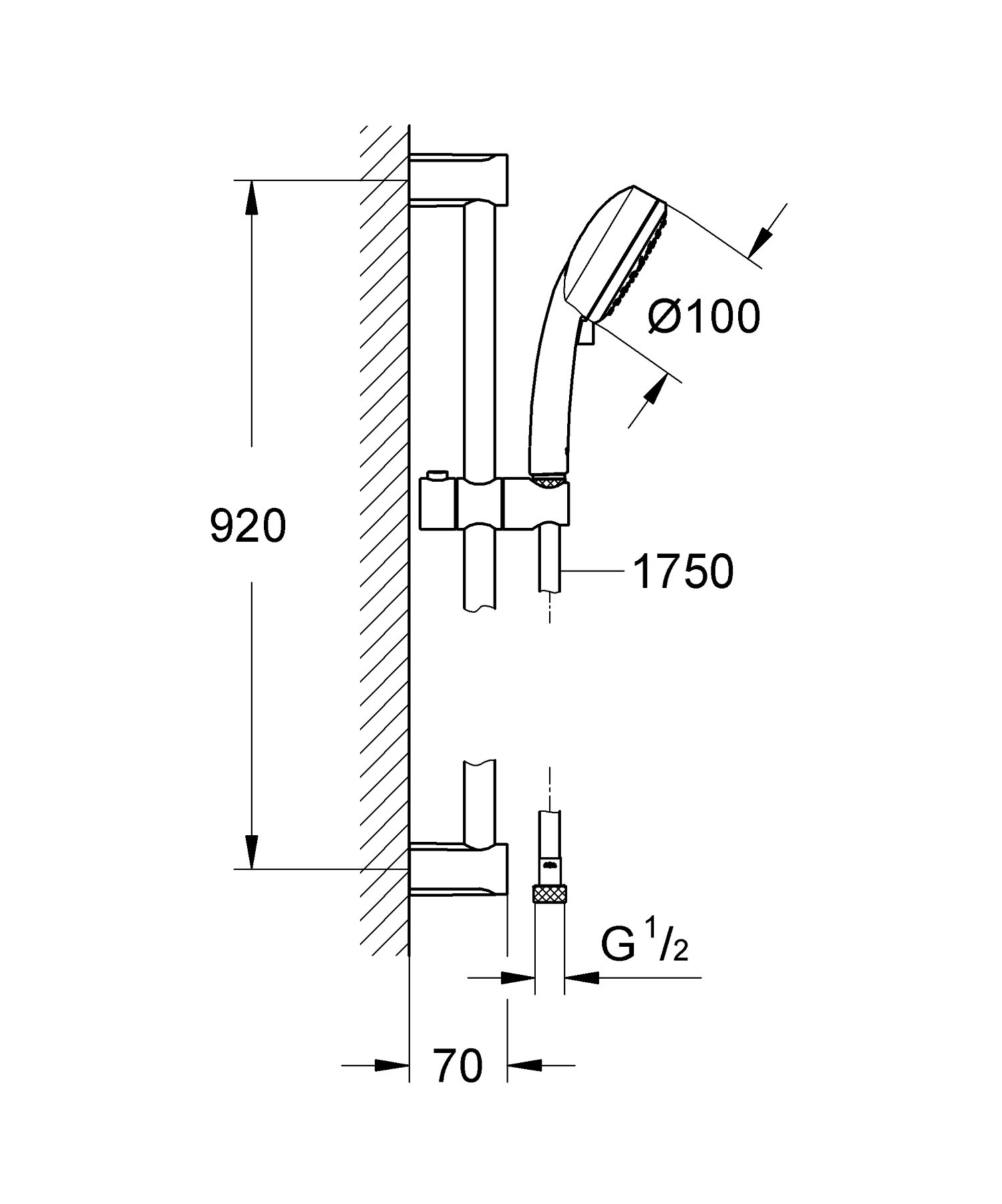 GROHE Tempesta Set Saliscendi Doccia (2 getti, asta 600 mm, flessibile 1,75 m, SpeedClean anticalcare), Cromo, 27788002