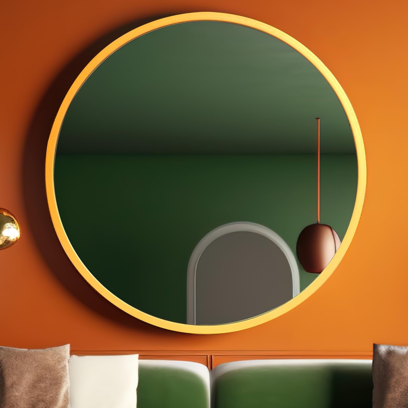 X14 Gold Round Mirror, 30 Inch Round Wall Mirror with Iron Frame, Gold