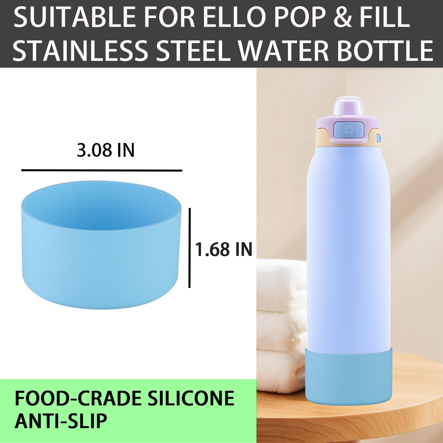 2 PCS Silicone Bottom for Ello Pop 22 OZ Water Bottle, Water Boot for Ello Pop,Avoid Scratches and Noise (Sky Blue, 22oz) image 5