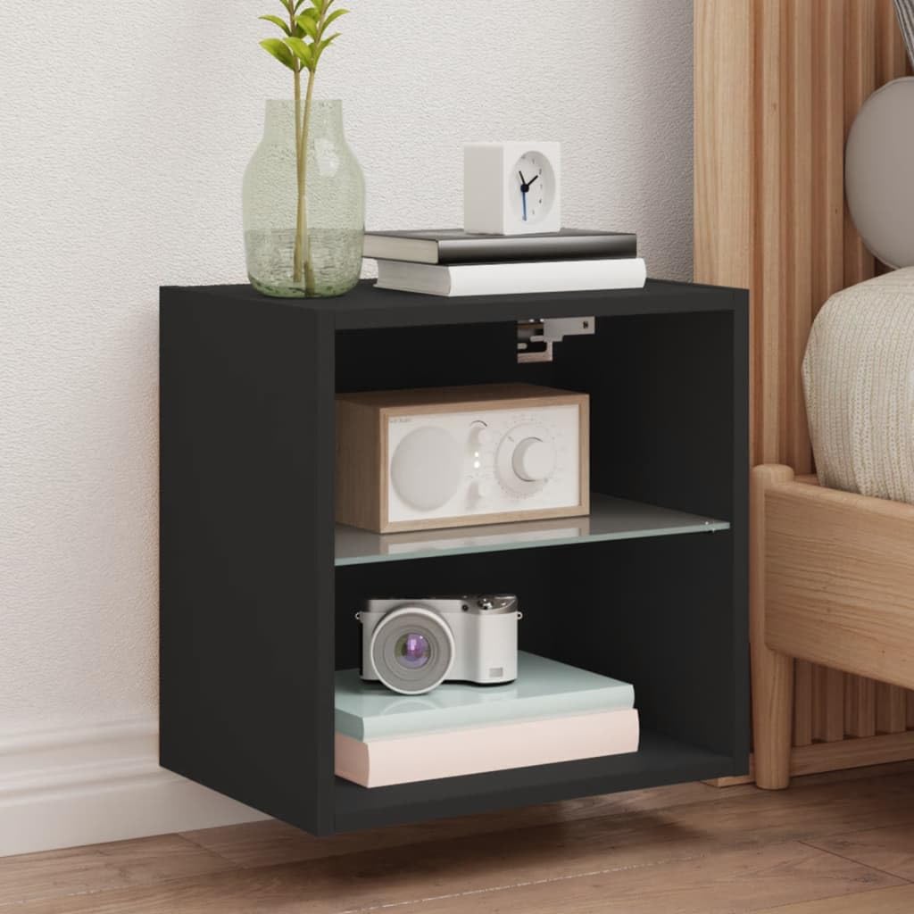 Table de chevet murale avec LED noire lot de 2 pour créer un espace de nuit apaisant et rangé