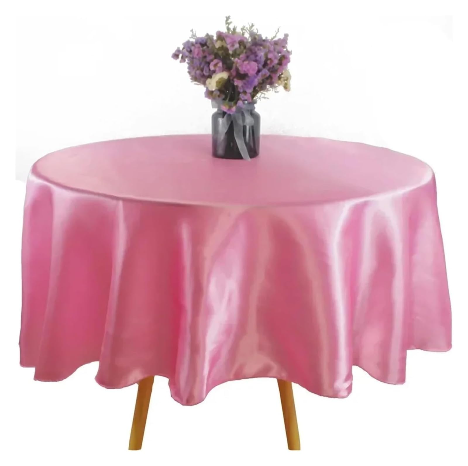 Tablecloth Round Satin Tablecloth Multicolor 145-335cm Wedding Party Birthday Home Dining(Pink,145CM)