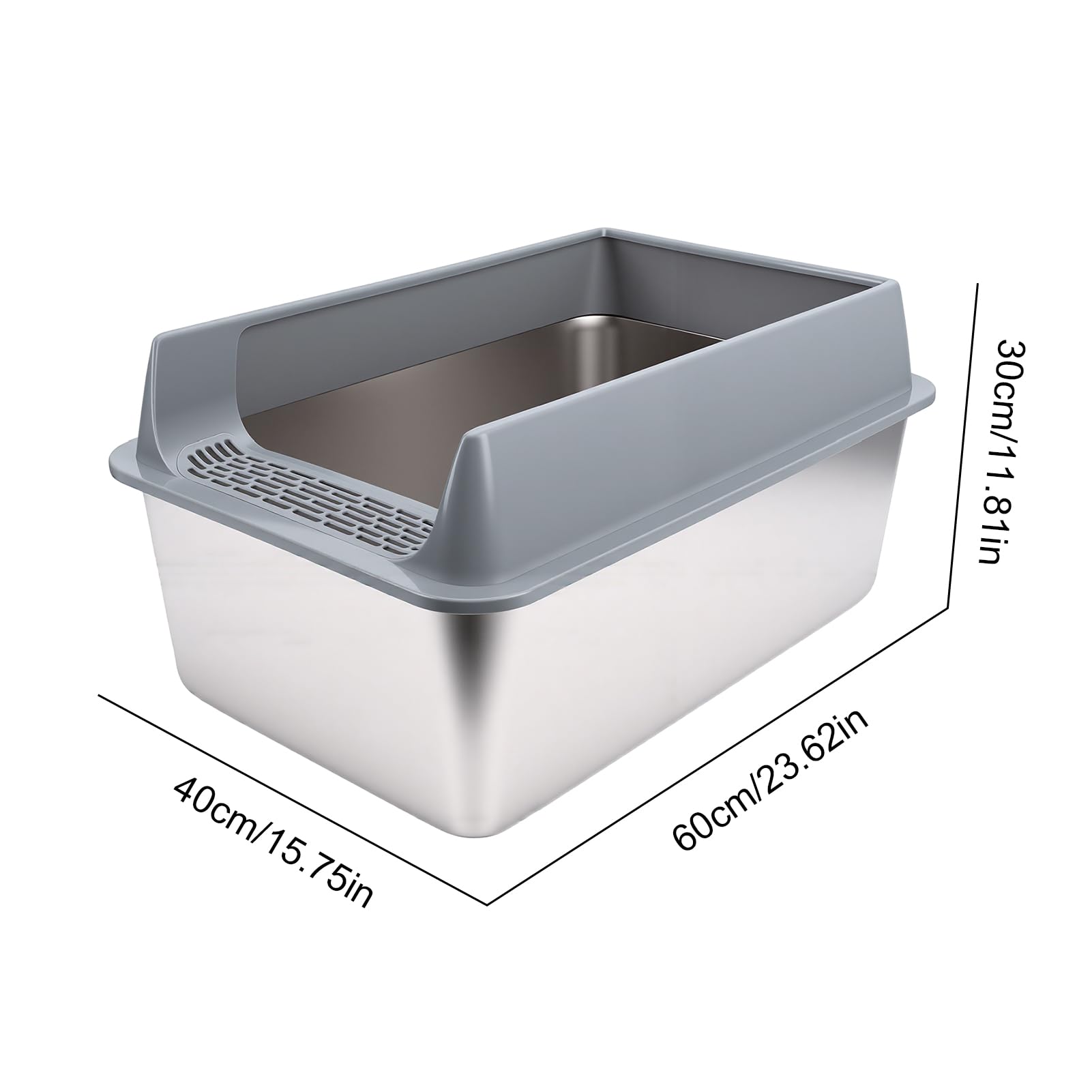 Luocute Bandeja de de Acero Inoxidable, Arenero Metálico Extra Grande con Laterales Altos de 20 Cm, Antiescape de Orina, Antiadherente, sin Olores, Fácil Limpieza, para Gatos Grandes,