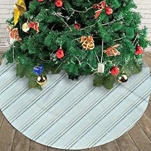 Christmas Tree Skirt Round -Pistachio Green Brown Stripes Pattern Winter Snow Design, 48" Holiday Decor, Xmas Party Home Decoration
