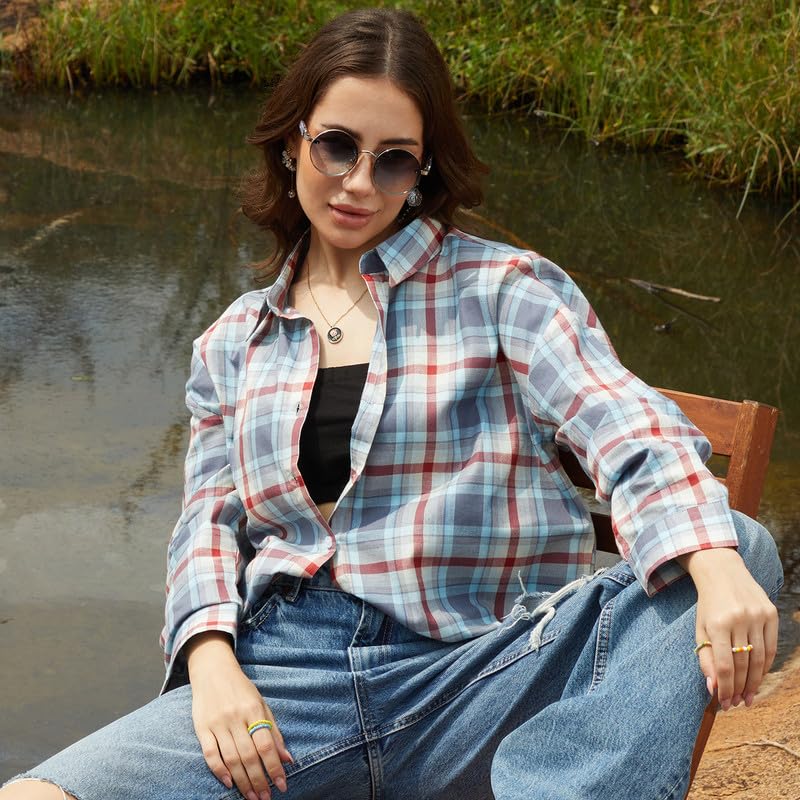 Image of PINACOLADA Women's Solid Oversized Shirt for Casual Wear | Spread Collar | Long Sleeve | Button Closure | Oversized Shirt Crafted with Comfort Fit for Everyday Wear
